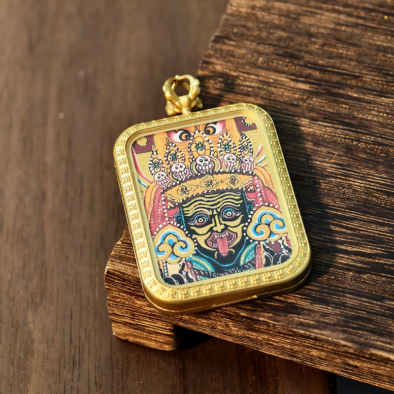 Wholesale Buddhist 2.5*3.5 Titanium Steel Thangka Tibetan Zangjilamu Yellow Jambhala Portable Wealth Amulet Pendant