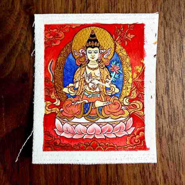Regong Pure Hand-painted Thangka - Eight Zodiac Guardians Mahasthamaprapta - Year of the Horse Red Thangka