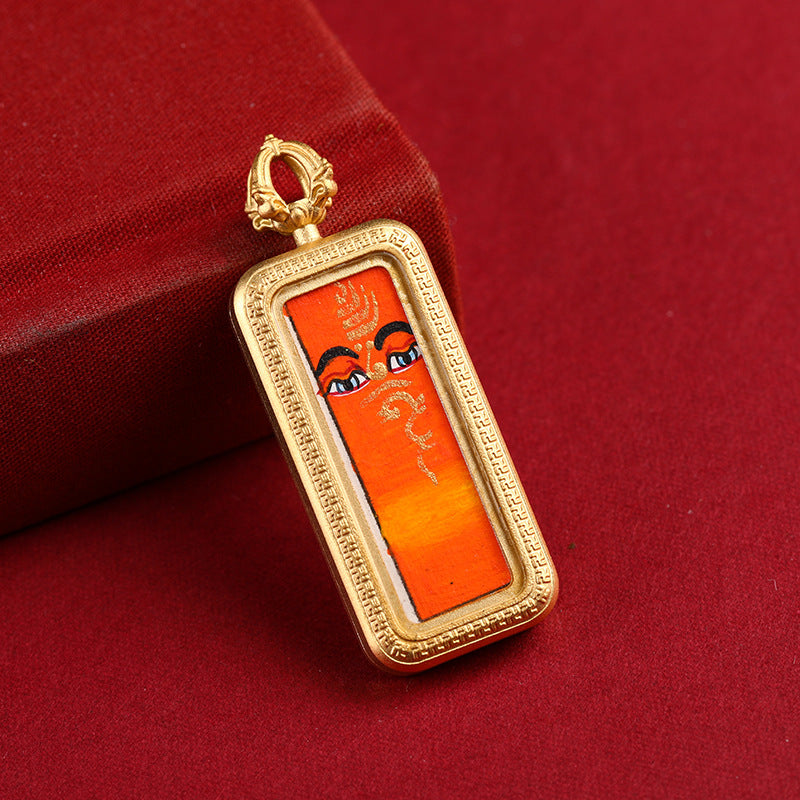 Hand-painted Thangka Tibetan style 1*3 hand-painted gold-traced Five-Directional Wealth God Dharmachakra Golden Gau Thangka Pendant