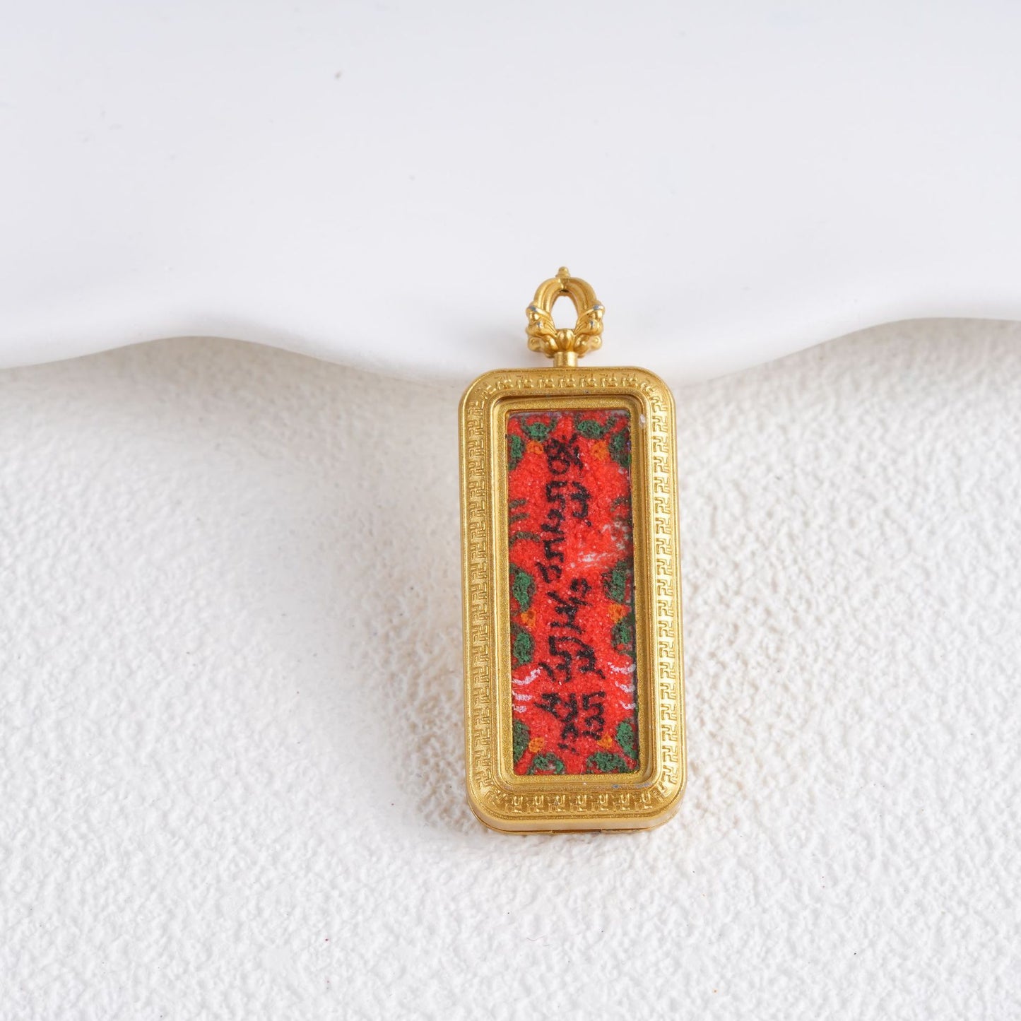 Hand-painted Gold-traced Thangka Pendant, God of Wealth Mantra Mini Prayer Box, Chinese Zen Style Necklace