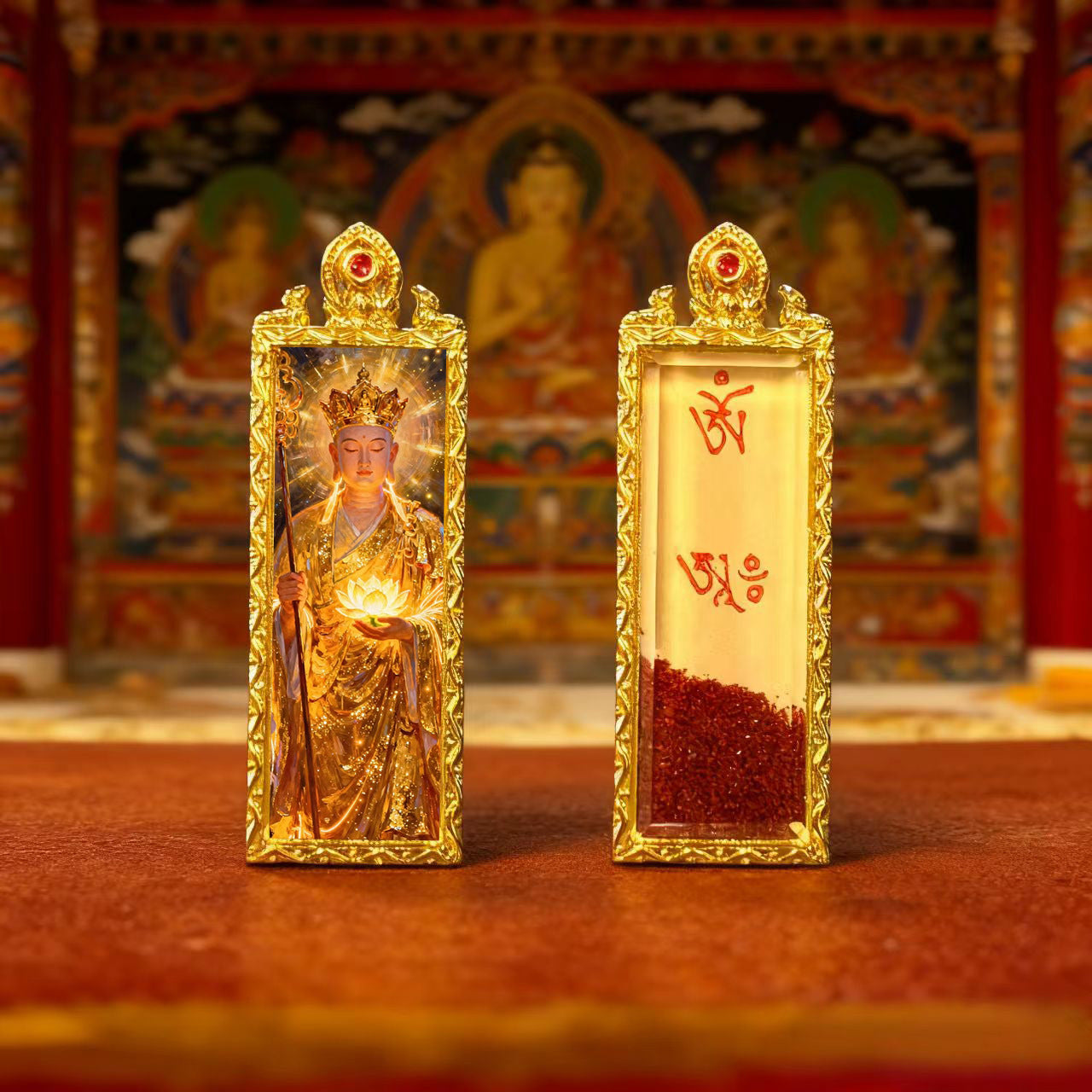 Green Tara Zhala Ram Fox Immortal Magic Double Deer Double-Sided Copper Gold-Plated Thangka Gahu Box