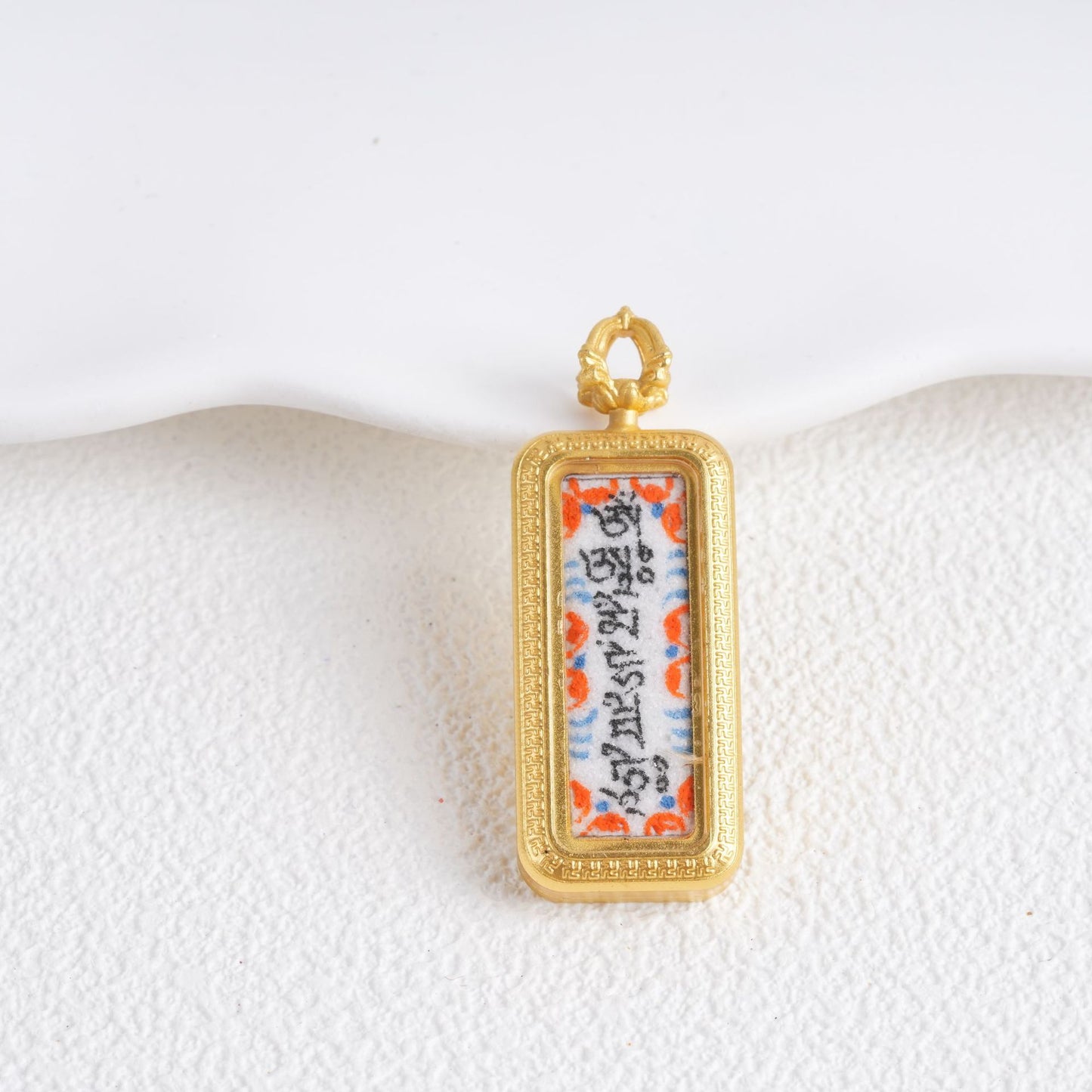 Hand-painted Gold-traced Thangka Pendant, God of Wealth Mantra Mini Prayer Box, Chinese Zen Style Necklace