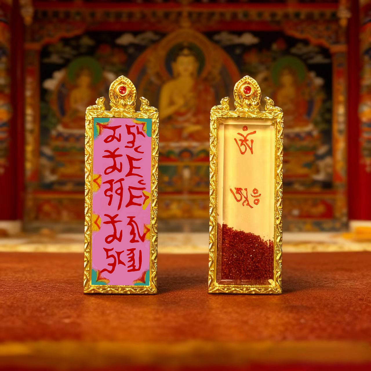 Green Tara Zhala Ram Fox Immortal Magic Double Deer Double-Sided Copper Gold-Plated Thangka Gahu Box