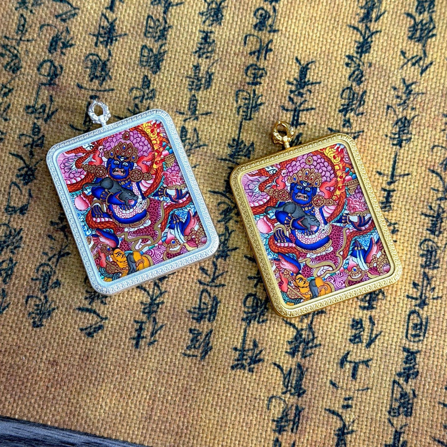 热贡纯手绘唐卡黑财神-粉唐