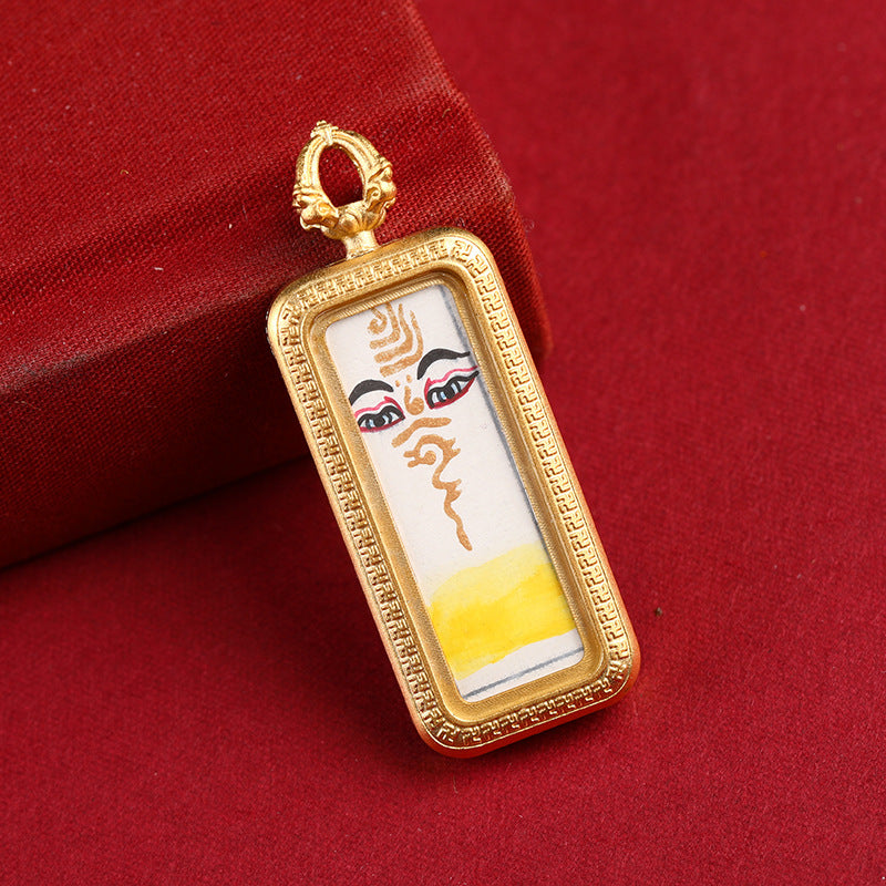 Hand-painted Thangka Tibetan style 1*3 hand-painted gold-traced Five-Directional Wealth God Dharmachakra Golden Gau Thangka Pendant