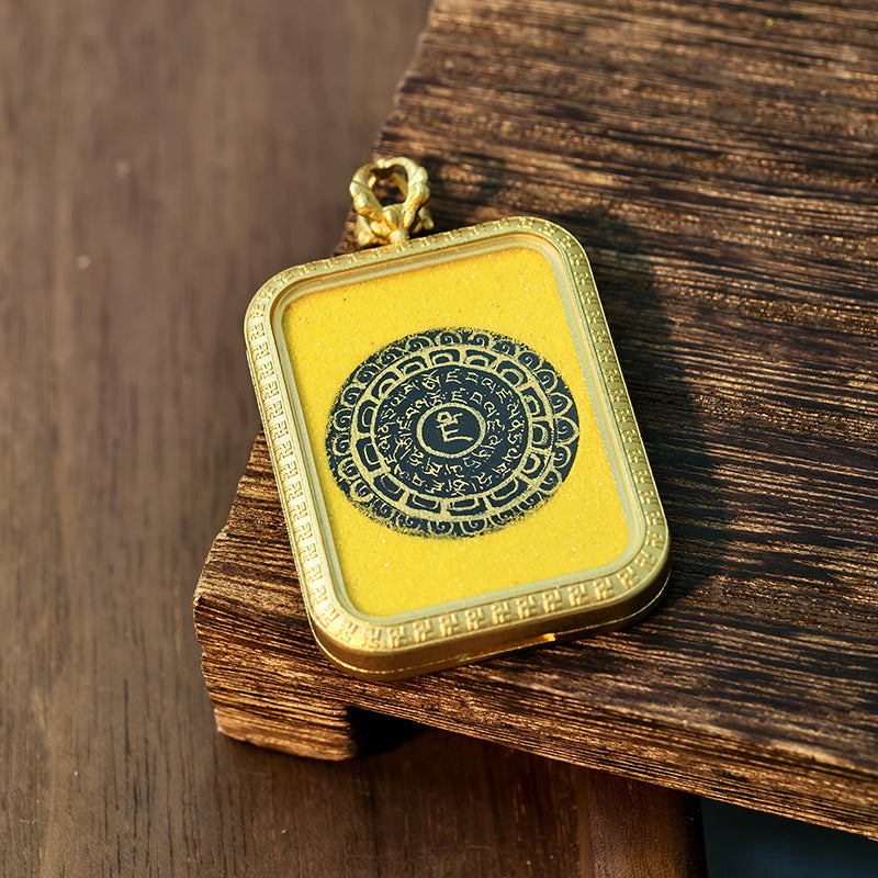 Wholesale Buddhist 2.5*3.5 Titanium Steel Thangka Tibetan Zangjilamu Yellow Jambhala Portable Wealth Amulet Pendant