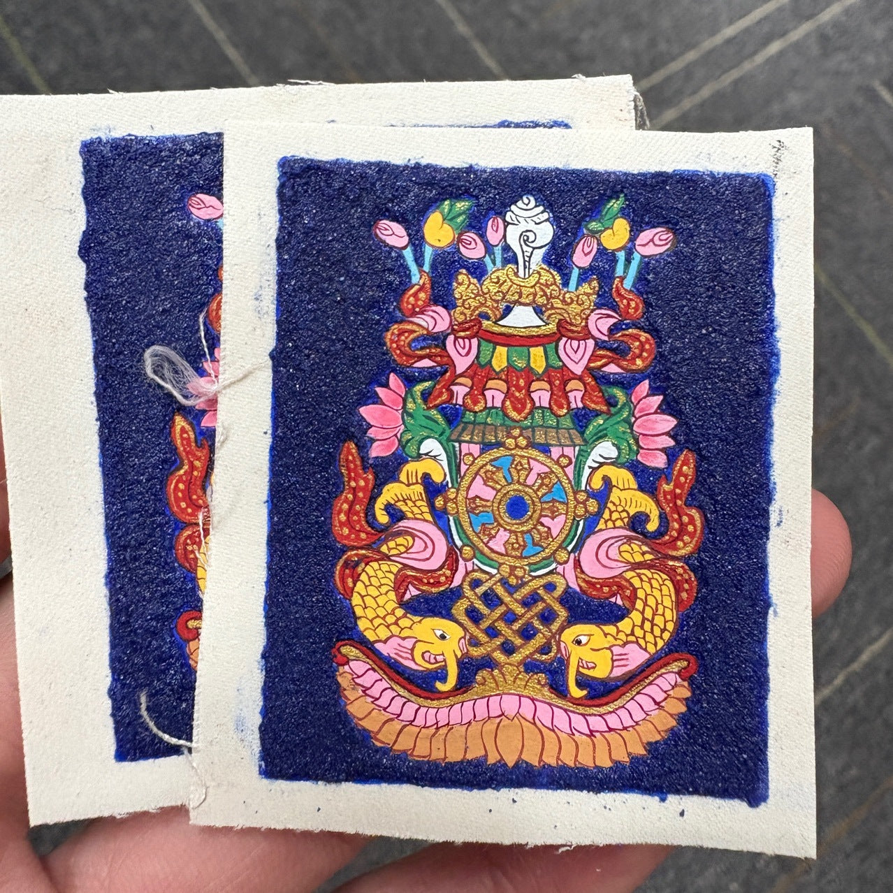 Hand-painted mineral pigment Thangka, Eight Auspicious Symbols, painting core 4*5 card core