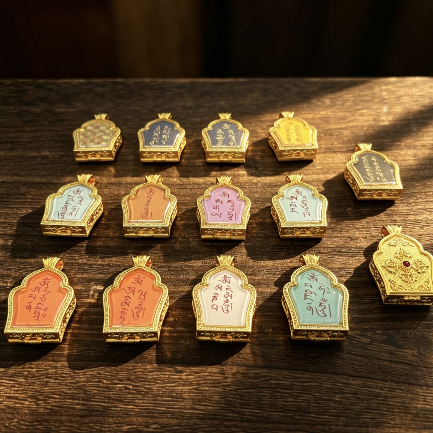 [Pure Hand-Painted] Tibetan Ethnic Style Buddha Amulet Pendant Bhaisajyaguru Manjushri Green Tara Yellow C Black C Thangka Ghau Box Necklace