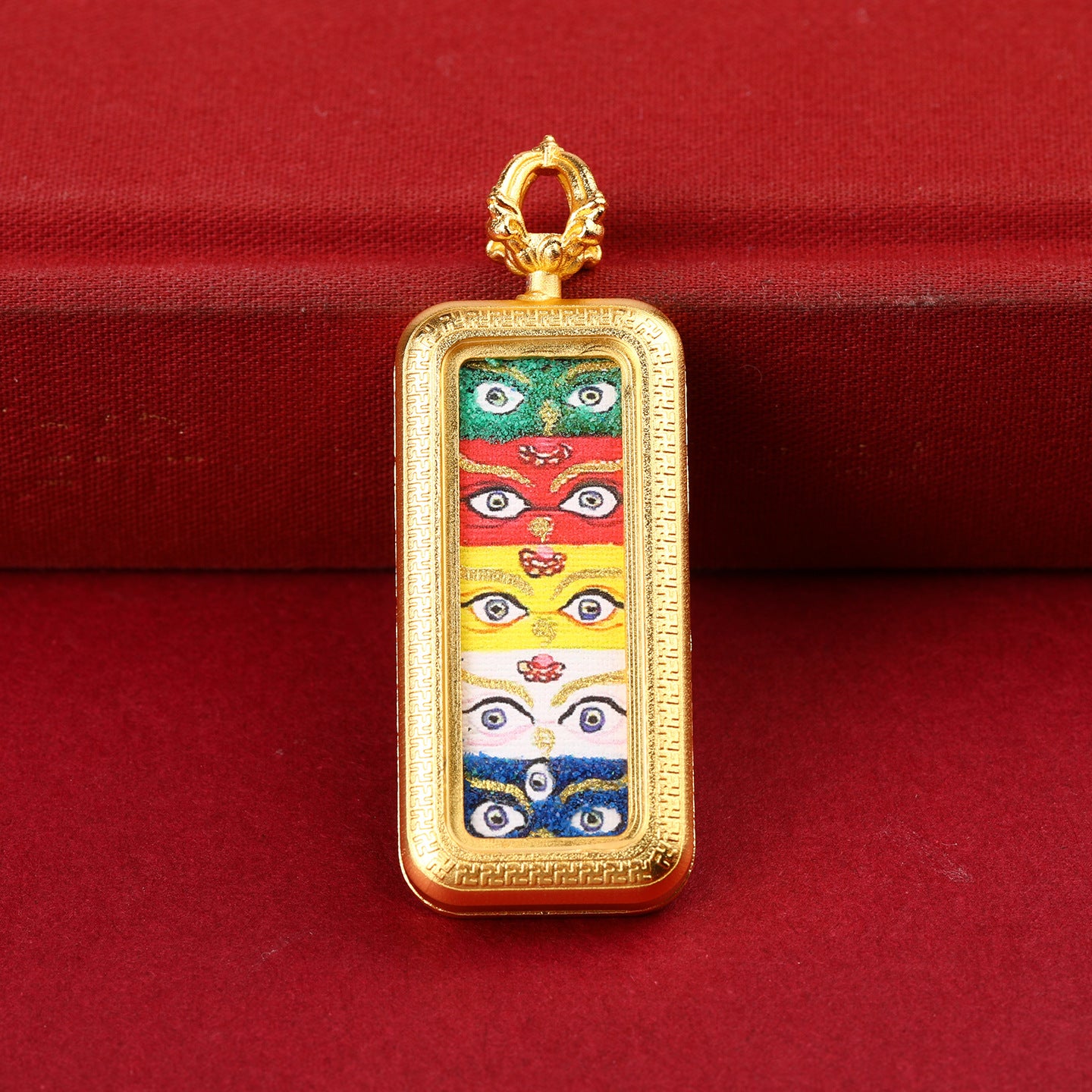 Mini Thangka Semi Hand-Painted Gold-Plated Zaki Lam Five-Directional Wealth Gods Dharma Eye Bencai Buddha Small Rectangle Thangka Box Pendant