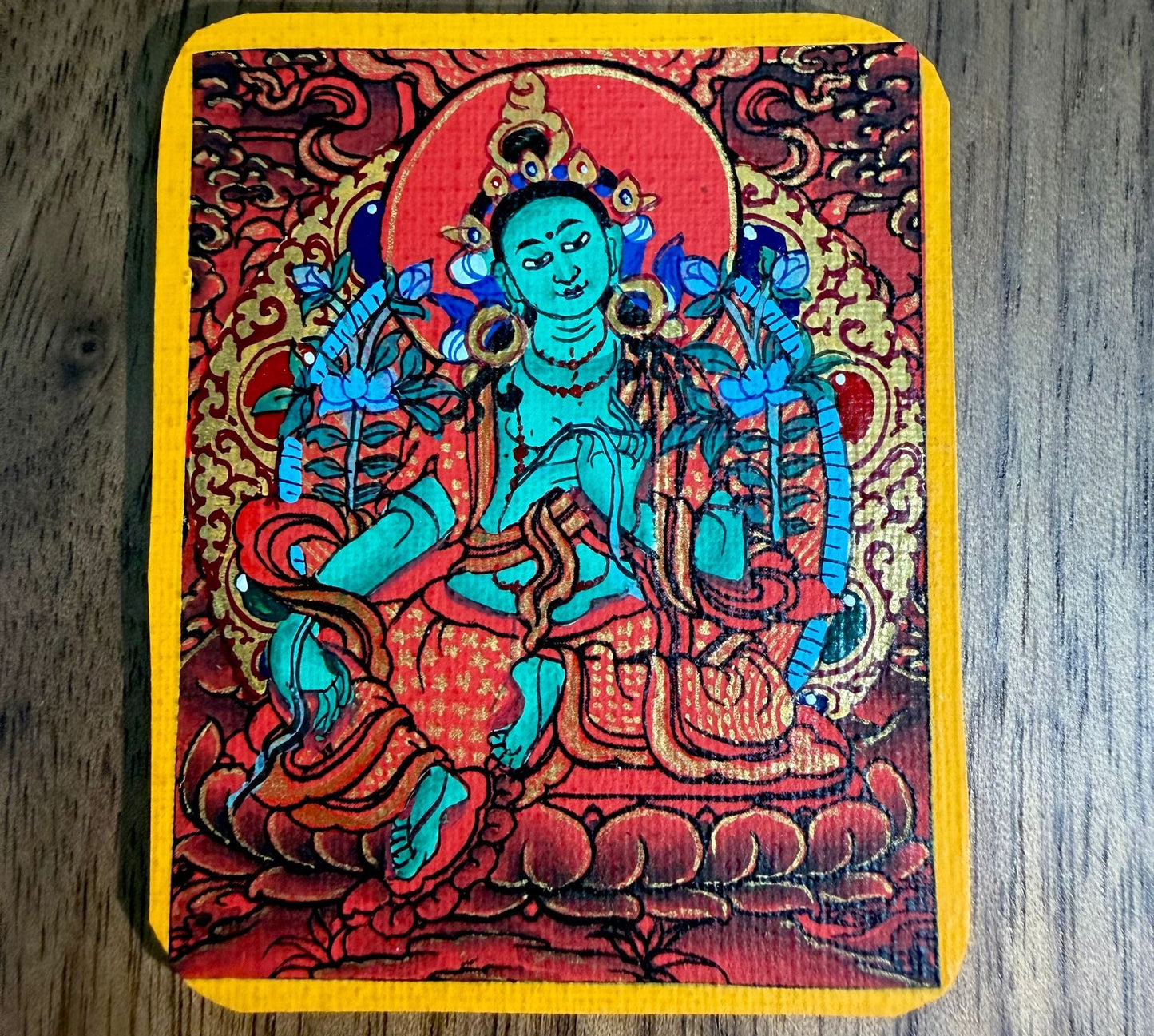 热贡纯手绘唐卡绿度母