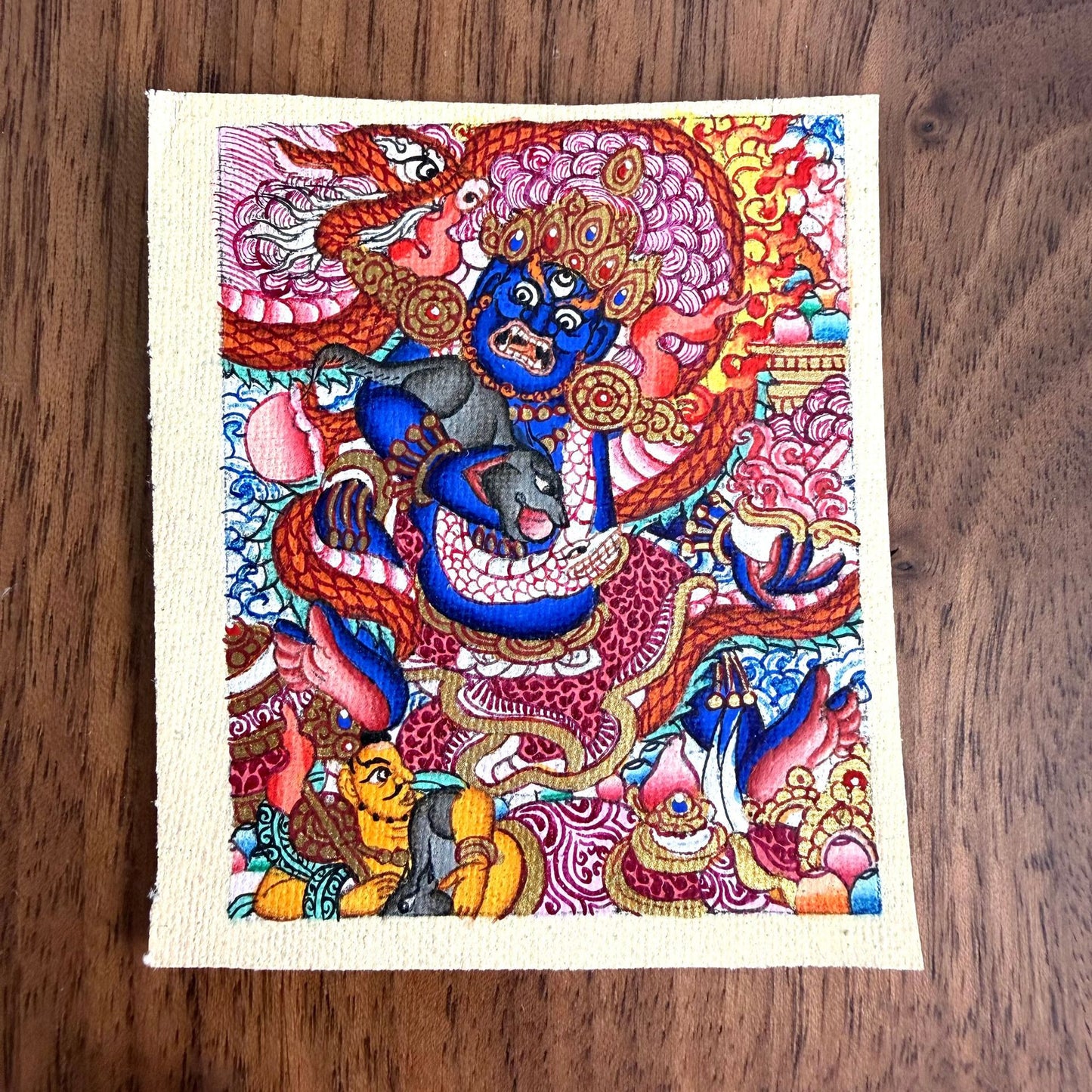 热贡纯手绘唐卡黑财神-粉唐