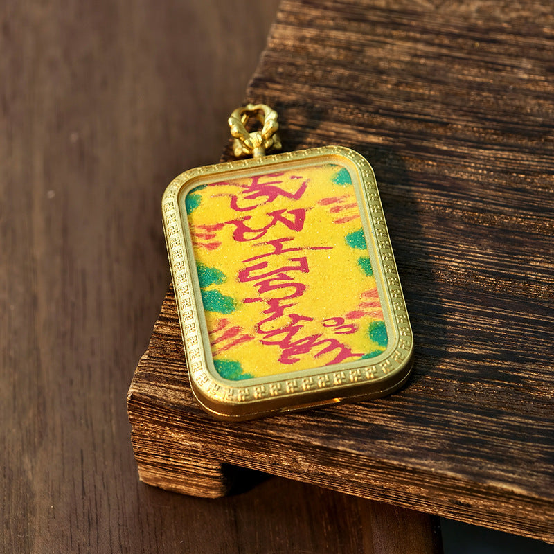 Wholesale Buddhist 2.5*3.5 Titanium Steel Thangka Tibetan Zangjilamu Yellow Jambhala Portable Wealth Amulet Pendant