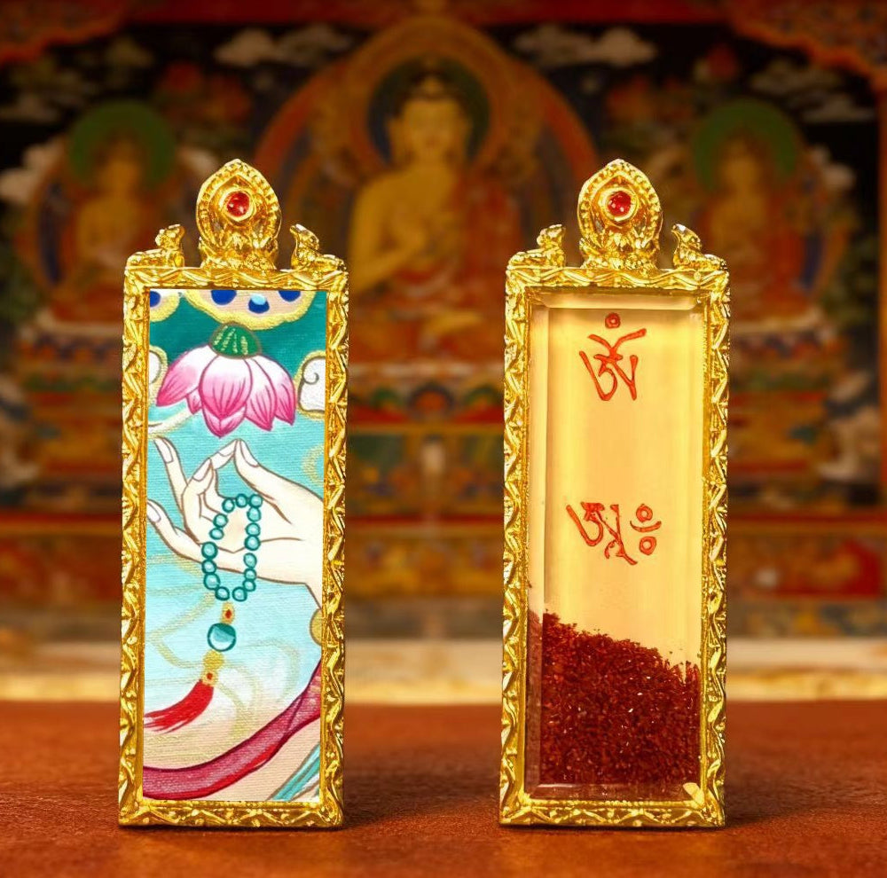 Green Tara Zhala Ram Fox Immortal Magic Double Deer Double-Sided Copper Gold-Plated Thangka Gahu Box