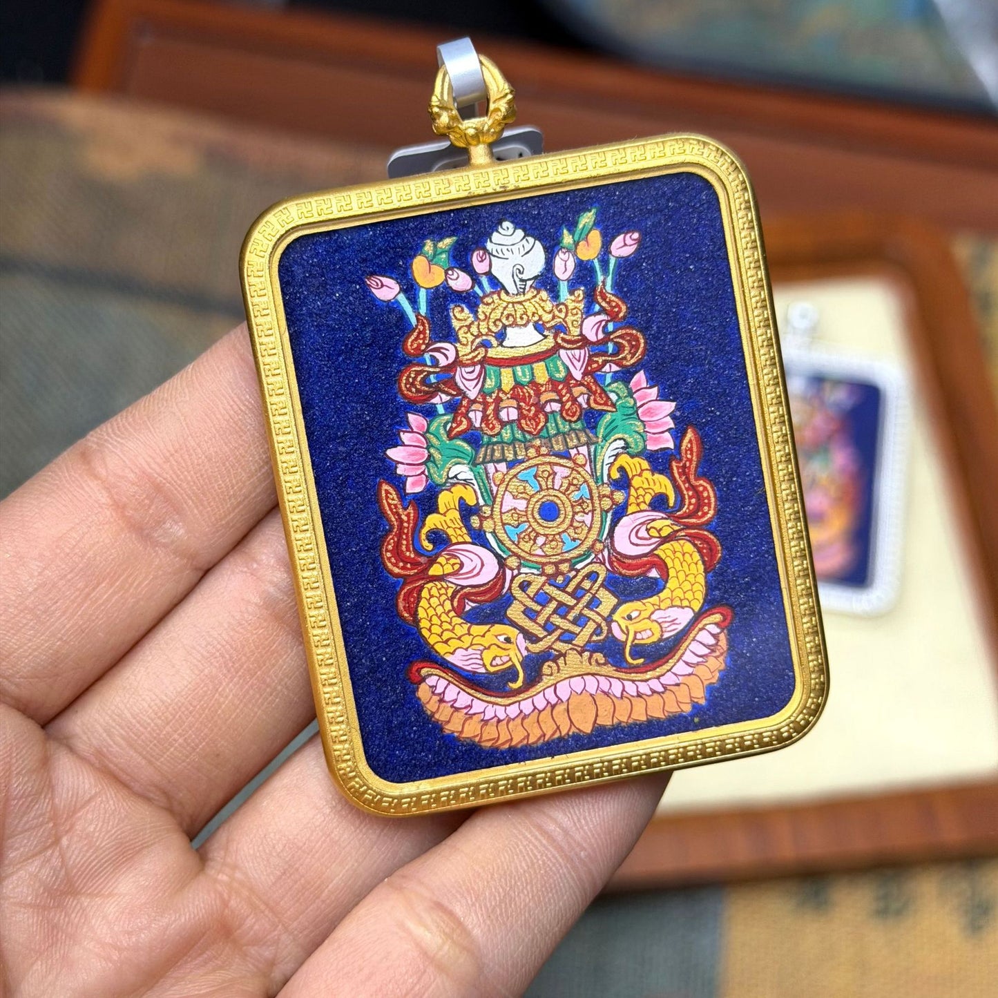 Hand-painted mineral pigment Thangka, Eight Auspicious Symbols, painting core 4*5 card core