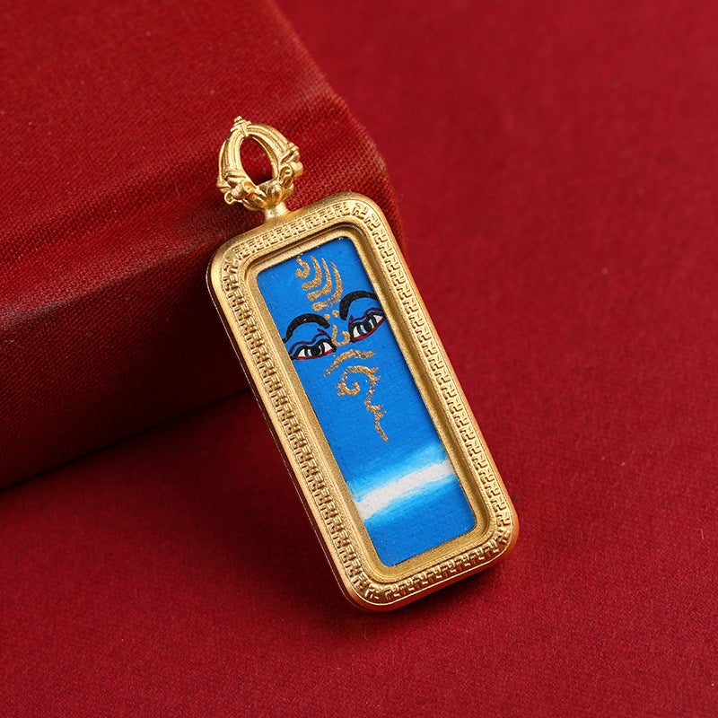 Hand-painted Thangka Tibetan style 1*3 hand-painted gold-traced Five-Directional Wealth God Dharmachakra Golden Gau Thangka Pendant