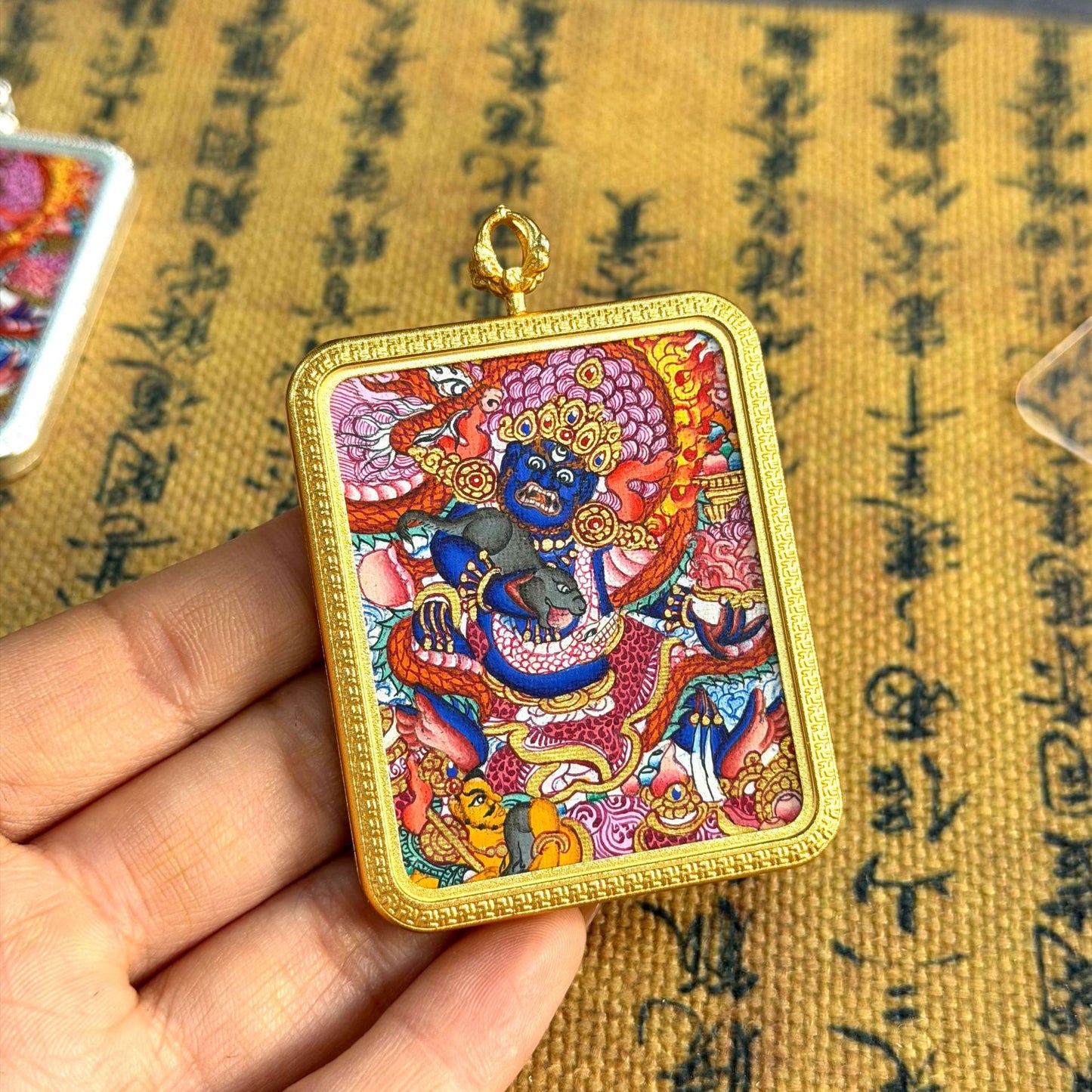 热贡纯手绘唐卡黑财神-粉唐