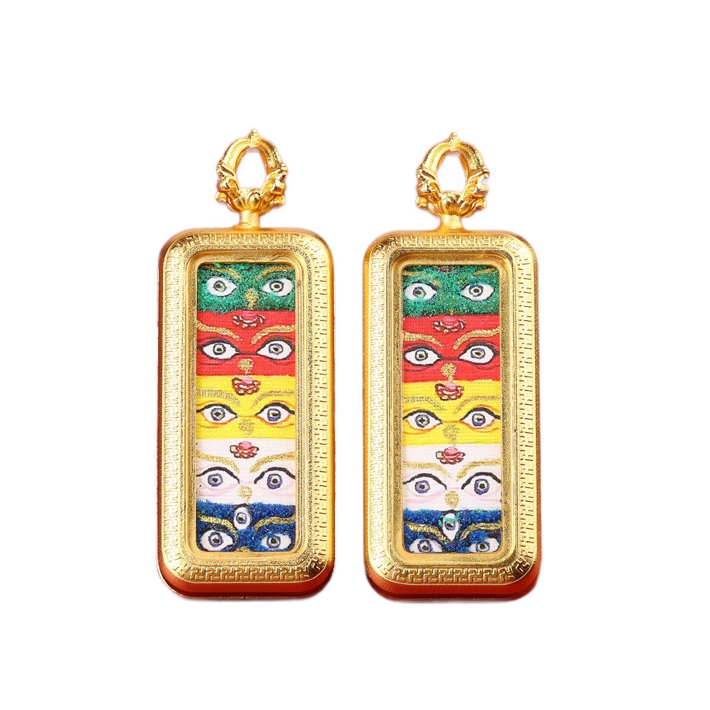 Mini Thangka Semi Hand-Painted Gold-Plated Zaki Lam Five-Directional Wealth Gods Dharma Eye Bencai Buddha Small Rectangle Thangka Box Pendant