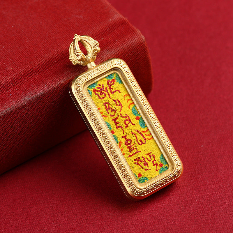 Miniature Pure Hand-Painted Thangka Core with Various Mantra Tibetan Thangka 1*3 Small Gold Bar Hand-Painted Thangka Pendant