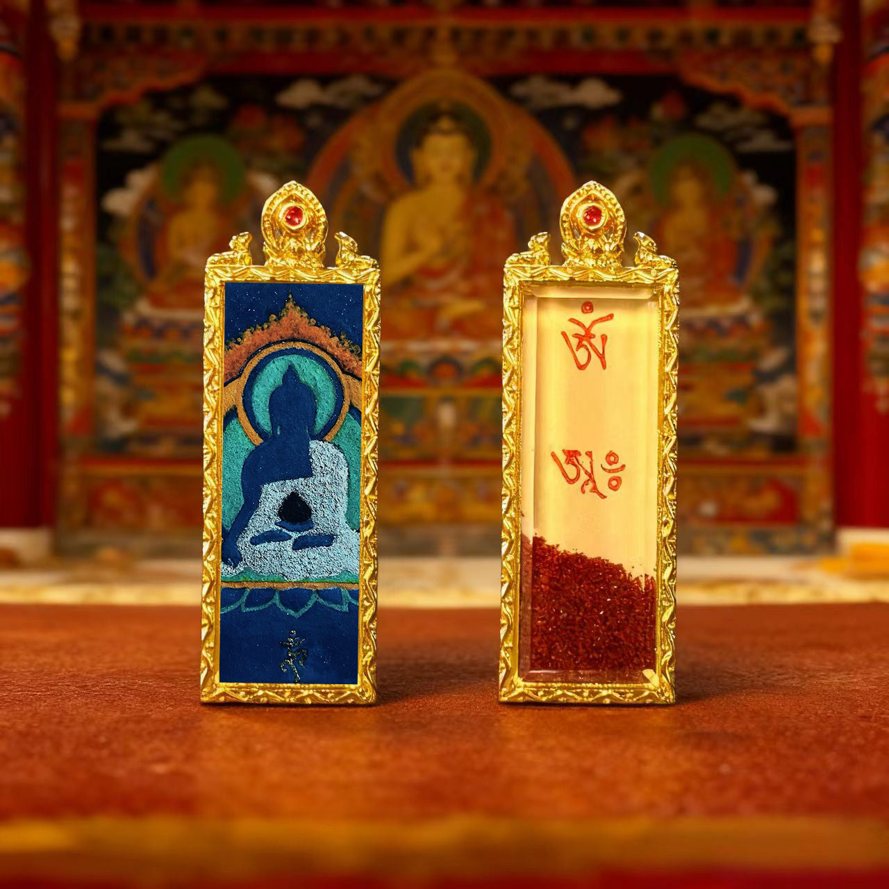 Green Tara Zhala Ram Fox Immortal Magic Double Deer Double-Sided Copper Gold-Plated Thangka Gahu Box