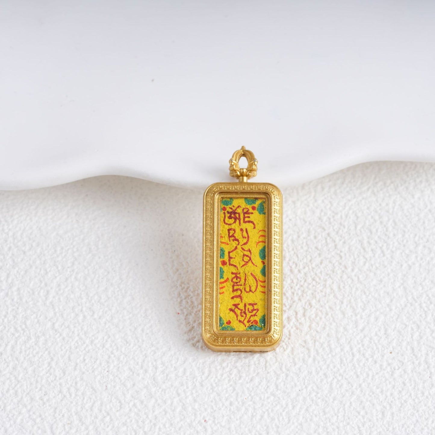 Hand-painted Gold-traced Thangka Pendant, God of Wealth Mantra Mini Prayer Box, Chinese Zen Style Necklace