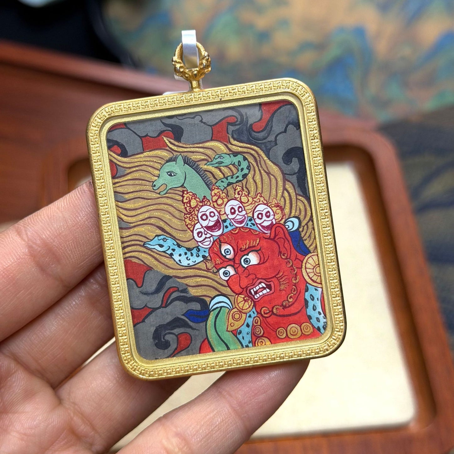 热贡纯手绘唐卡马头明王