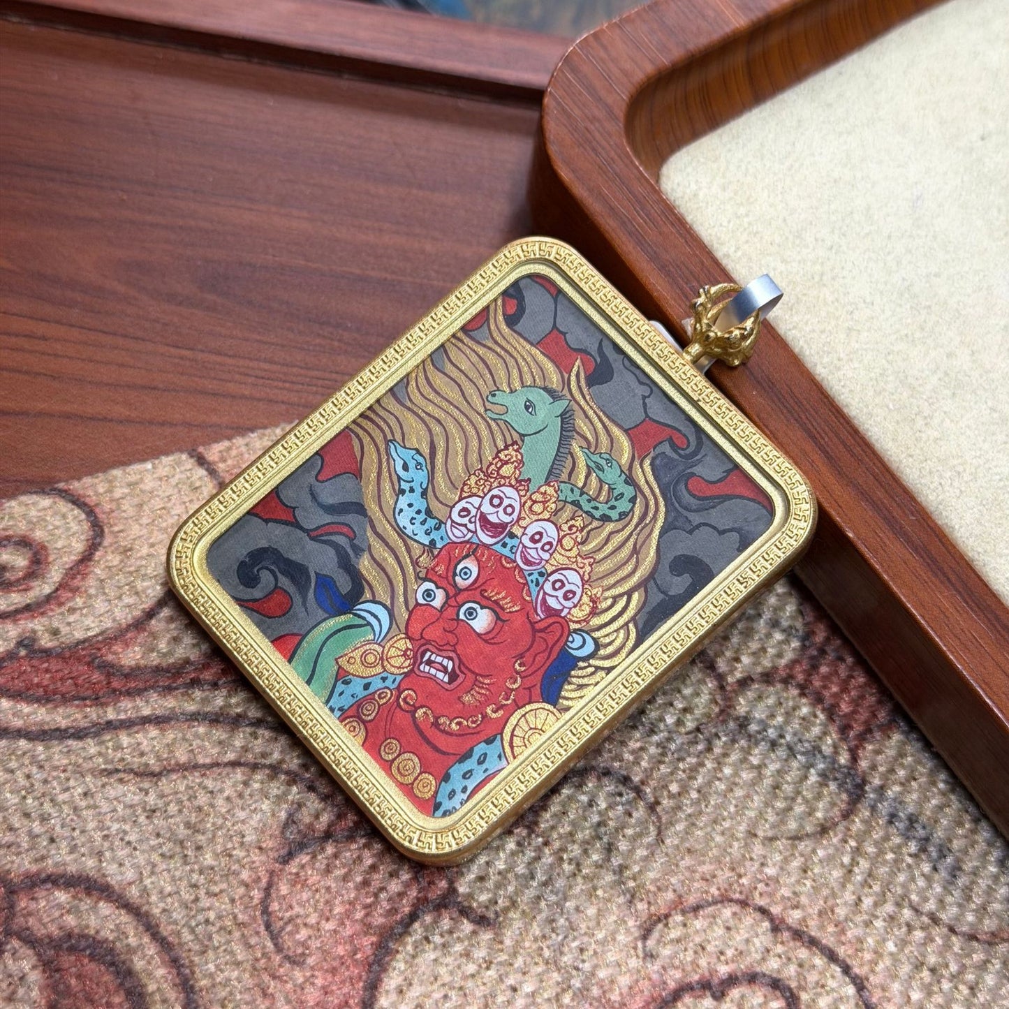 热贡纯手绘唐卡马头明王