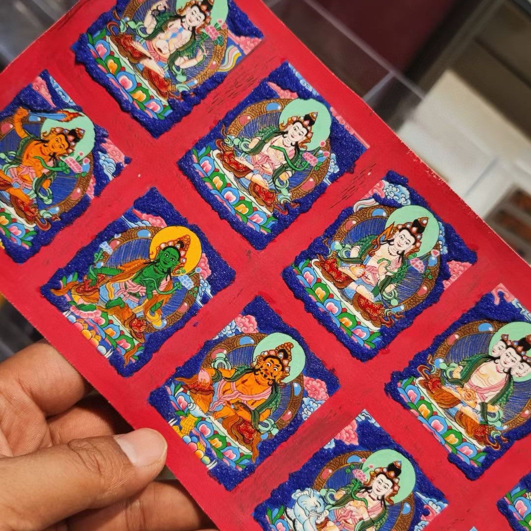 Regong Tibetan Nepali Hand-painted Thangka Twelve Zodiac Eight Guardian Deities 4*5 Card Core