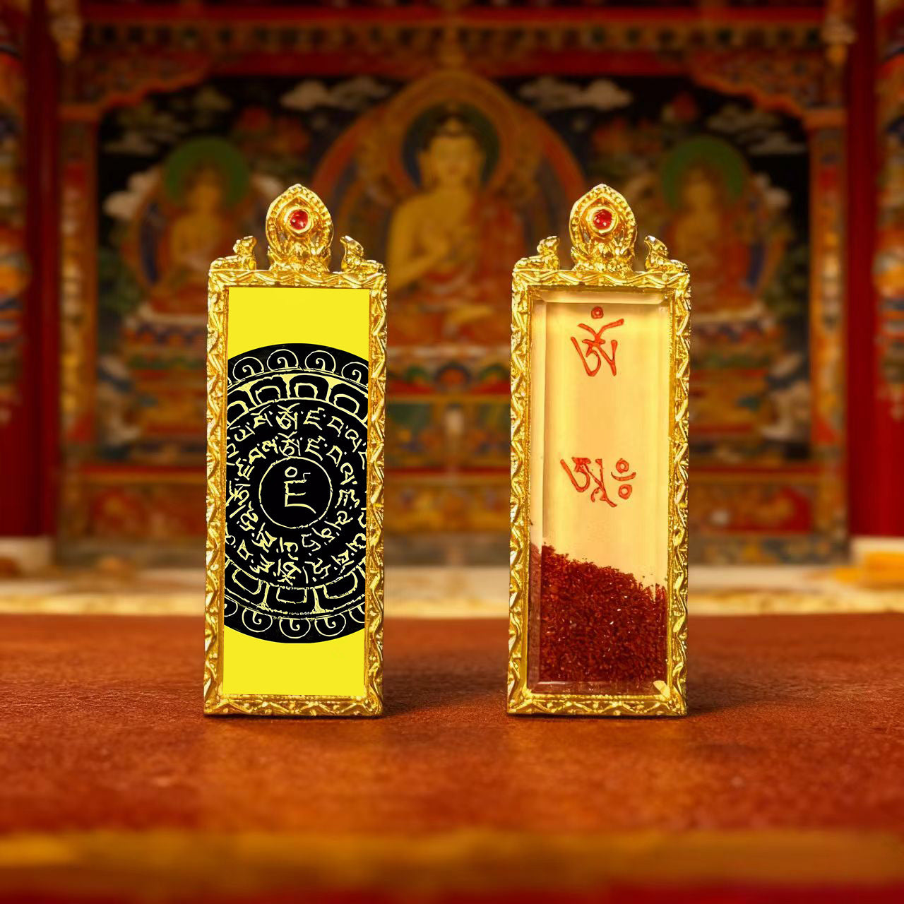 Green Tara Zhala Ram Fox Immortal Magic Double Deer Double-Sided Copper Gold-Plated Thangka Gahu Box