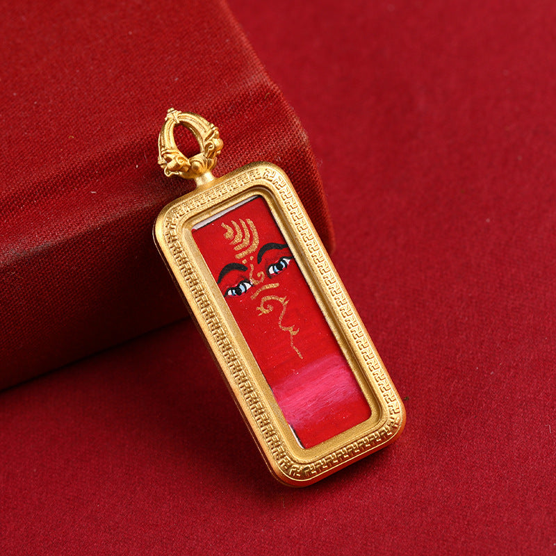 Hand-painted Thangka Tibetan style 1*3 hand-painted gold-traced Five-Directional Wealth God Dharmachakra Golden Gau Thangka Pendant