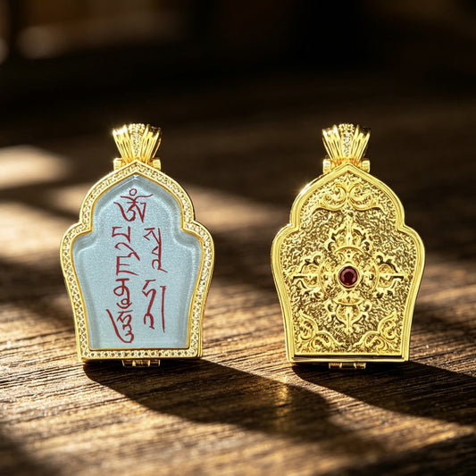 坠药师文殊绿度母黄c黑c唐卡嘎乌盒项链