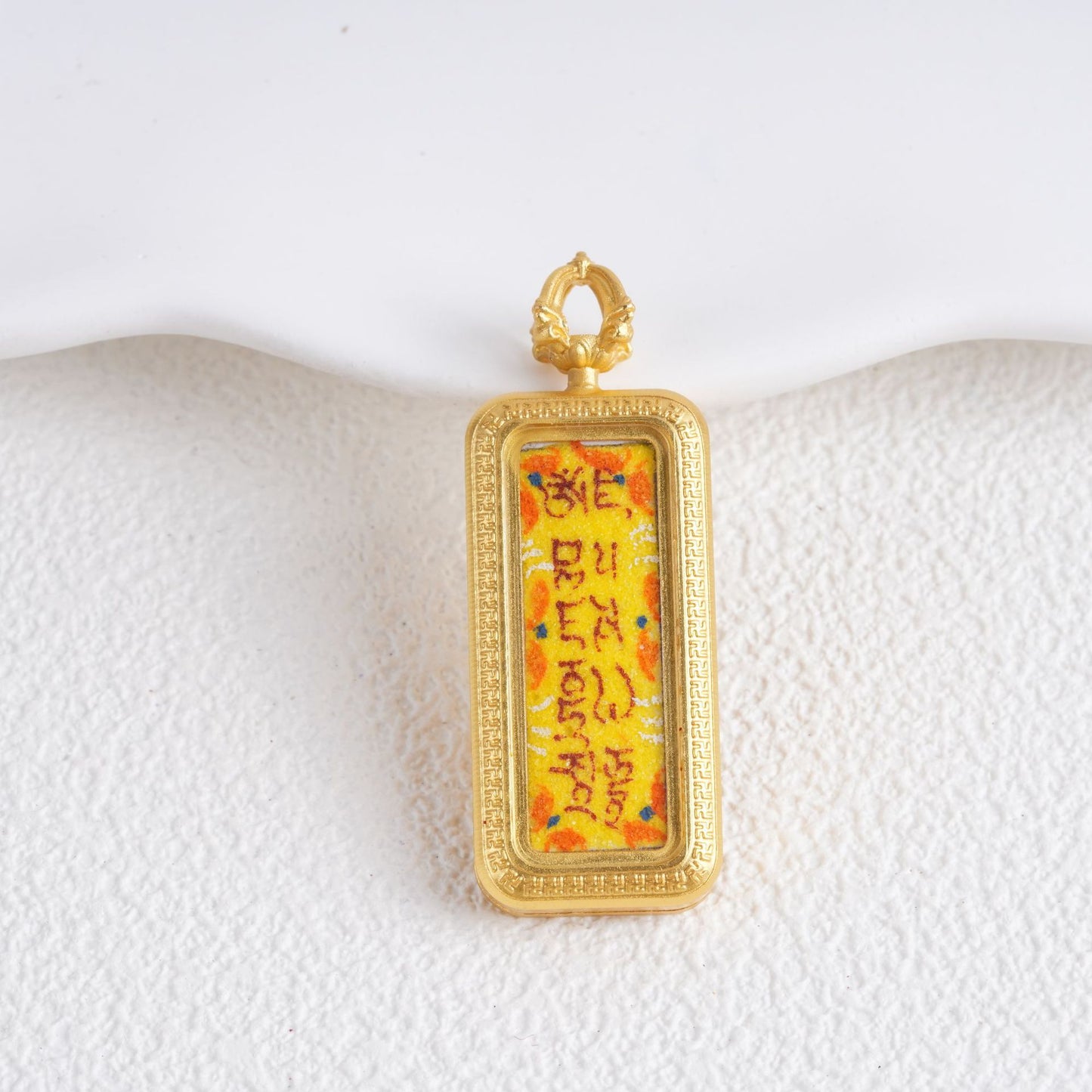 Hand-painted Gold-traced Thangka Pendant, God of Wealth Mantra Mini Prayer Box, Chinese Zen Style Necklace