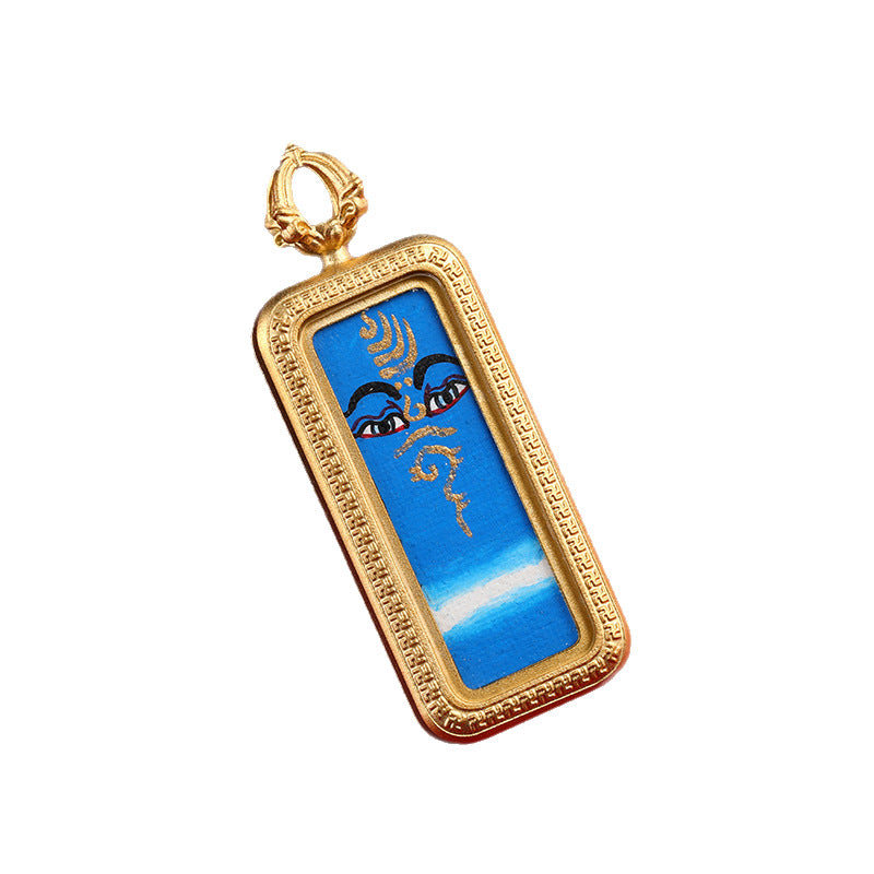 Hand-painted Thangka Tibetan style 1*3 hand-painted gold-traced Five-Directional Wealth God Dharmachakra Golden Gau Thangka Pendant