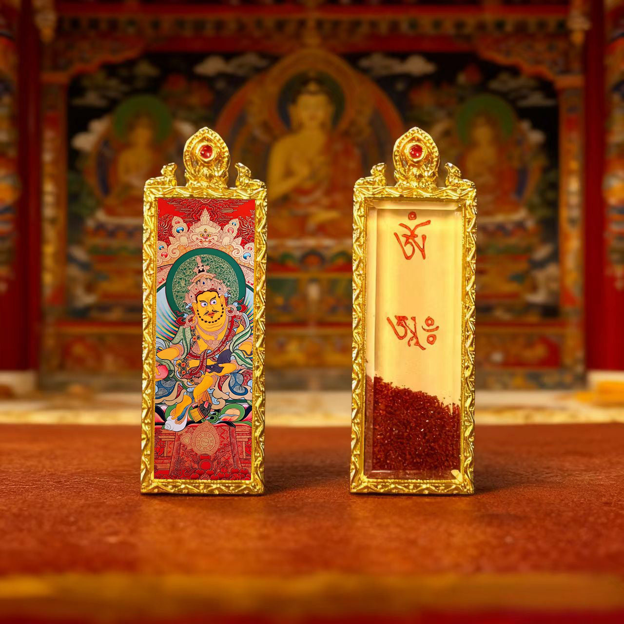 Green Tara Zhala Ram Fox Immortal Magic Double Deer Double-Sided Copper Gold-Plated Thangka Gahu Box