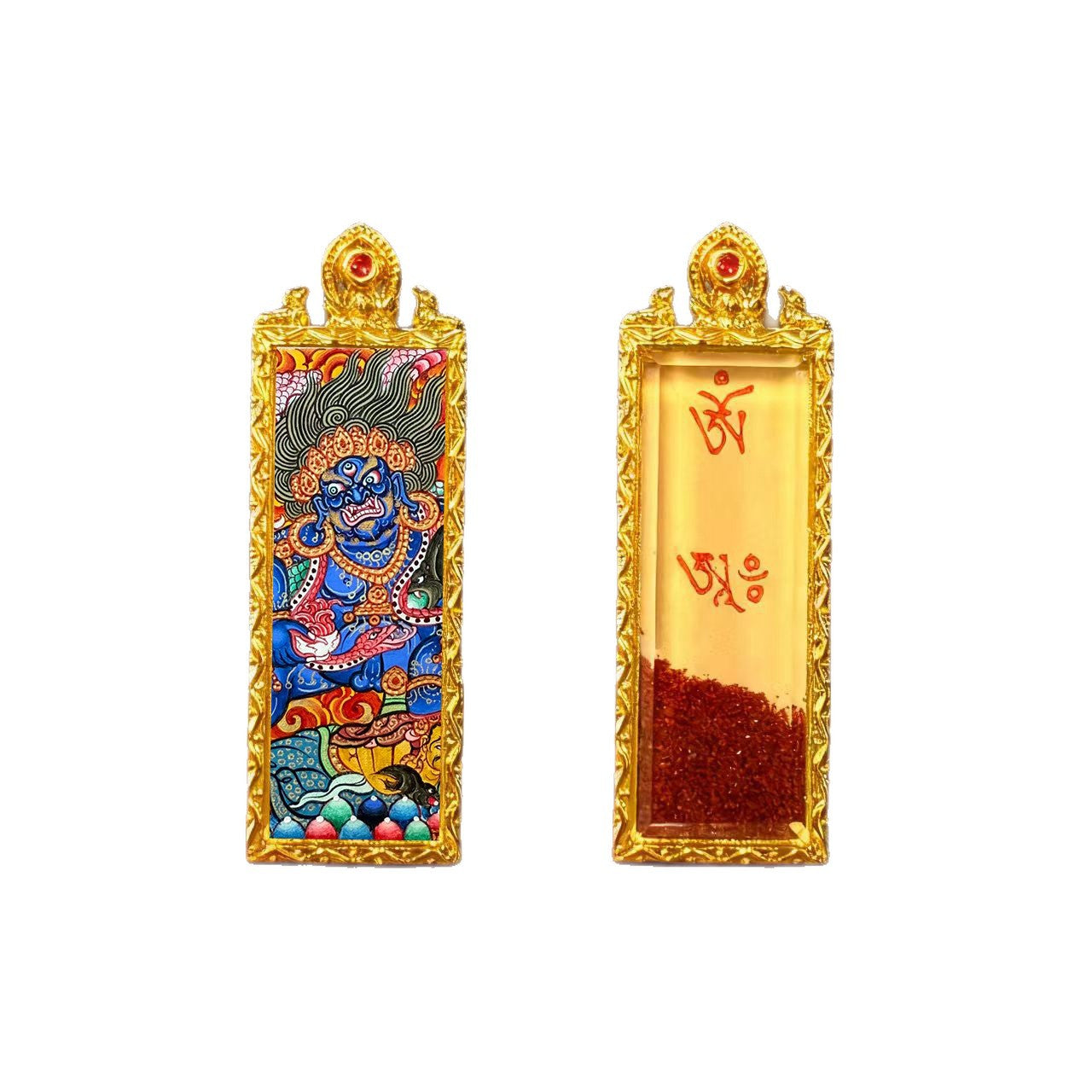 Green Tara Zhala Ram Fox Immortal Magic Double Deer Double-Sided Copper Gold-Plated Thangka Gahu Box