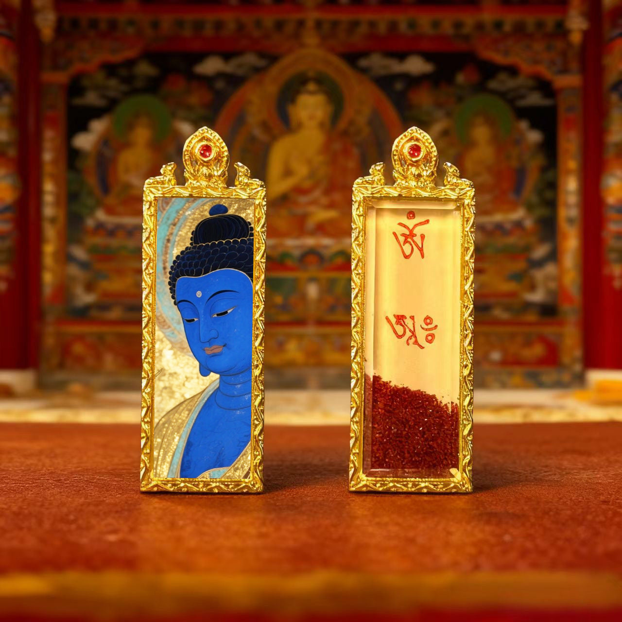 Green Tara Zhala Ram Fox Immortal Magic Double Deer Double-Sided Copper Gold-Plated Thangka Gahu Box