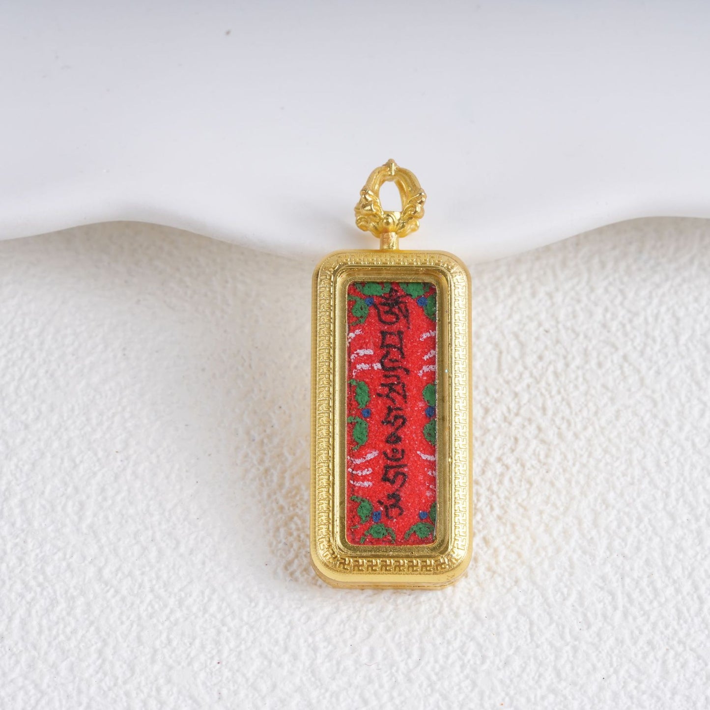 Hand-painted Gold-traced Thangka Pendant, God of Wealth Mantra Mini Prayer Box, Chinese Zen Style Necklace